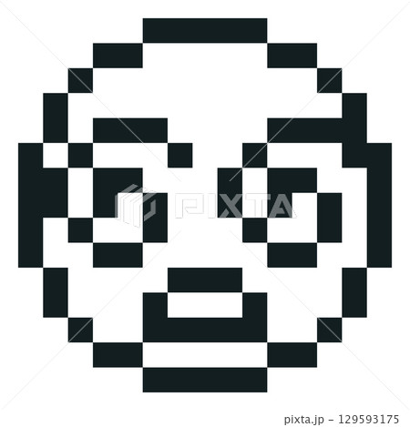 Dizzy emoji emoticon vector pixel art, black outline 8 bit surprised, amazement shock expression face spiral eyes 129593175