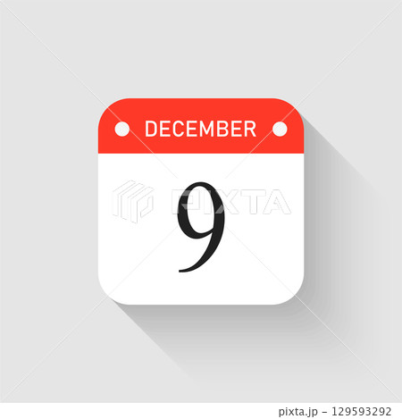 Vector icon page day calendar - 9 December month Vector icon page day calendar - 9 December month 129593292