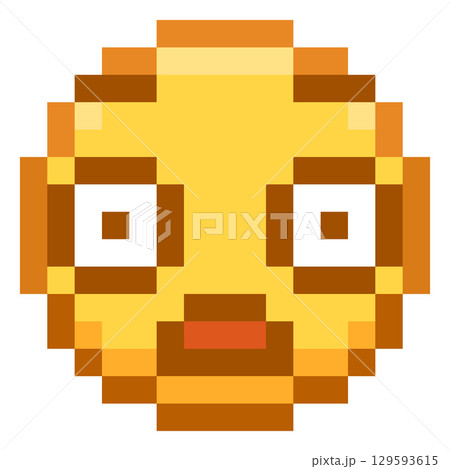 Surprised and scared emoji emoticon vector pixel art, color 8 bit astonished face with frightened huge eyes Surprised and scared emoji emoticon vector pixel art, color 8 bit astonished face with frightened huge eyes 129593615