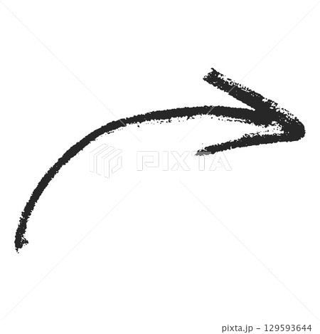 Black chalk sketch curve arrow vector shape, scribble pointer mark, right direction sign crayon pencil texture 129593644