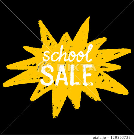 Yellow chalk shape zigzag outline with School sale text, special offer banner, marketing discount vector design Yellow chalk shape zigzag outline with School sale text, special offer banner, marketing discount vector design 129593722