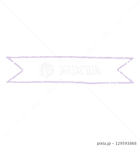 Lilac crayon outline sketch ribbon banner, vector tape frame blank bent forked ends chalk or pencil texture, kids doodle Lilac crayon outline sketch ribbon banner, vector tape frame blank bent forked ends chalk or pencil texture, kids doodle 129593868