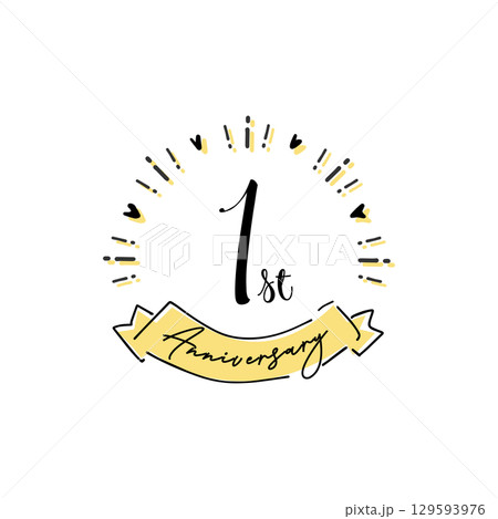 1周年記念のおしゃれなアニバーサリー用アイコン・ロゴ（線画、手描き） 129593976