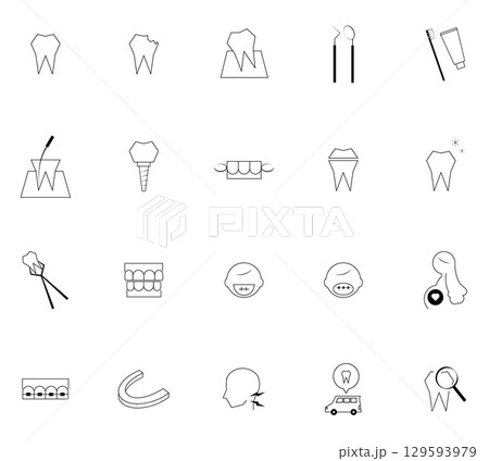 歯科 アイコン セット スタイリッシュ(線画) 歯科 アイコン セット スタイリッシュ(線画) 129593979
