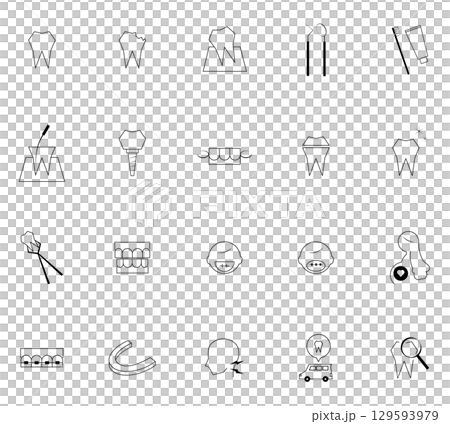 歯科 アイコン セット スタイリッシュ(線画) 歯科 アイコン セット スタイリッシュ(線画) 129593979