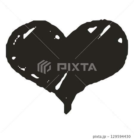Heart, black, hand drawn with a pencil or marker, filled shape with jagged edges. 129594430