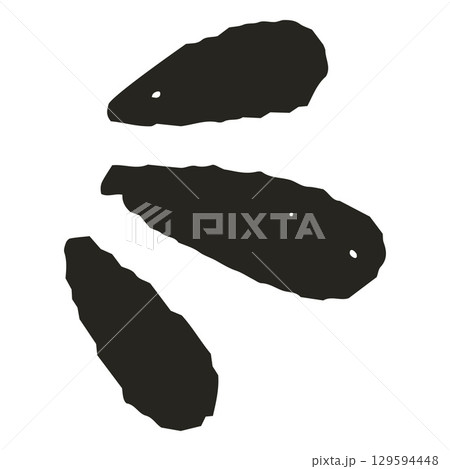 Black hand drawn crayon three smear, leaf or petal shape, vector chalk pencil texture kids art, doodle rounded scribble 129594448