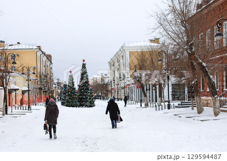 Orenburg, Russia - January 16, 2025 Festively Decorated Sovetskaya Street in Orenburg for Christmas and New Year Celebrations. Editorial Orenburg, Russia - January 16, 2025 Festively Decorated Sovetskaya Street in Orenburg for Christmas and New Year Celebrations. Editorial 129594487