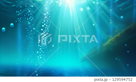 海中に差し込む光と浮かぶ気泡 129594752