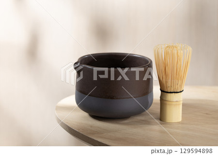 Chasen bamboo whisk and Chawan for authentic Matcha. 129594898