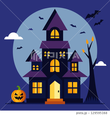 halloween party invitation design with cemetery and pumpkins. halloween greeting card or poster template. halloween party invitation design with cemetery and pumpkins. halloween greeting card or poster template. 129595168