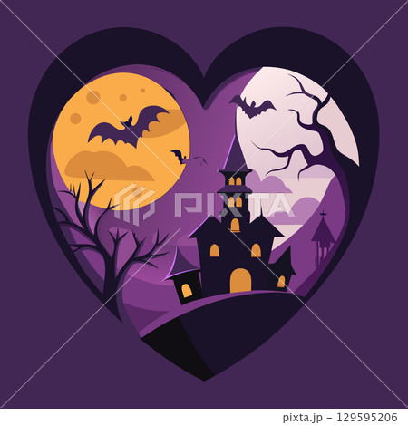 halloween party invitation design with cemetery and pumpkins. halloween greeting card or poster template. 129595206