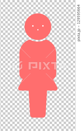 Red pictogram of a standing woman - simple and cute full-body silhouette icon Red pictogram of a standing woman - simple and cute full-body silhouette icon 129595664