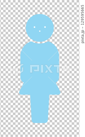 Light blue pictogram of a standing woman - simple and cute full body silhouette icon 129595665