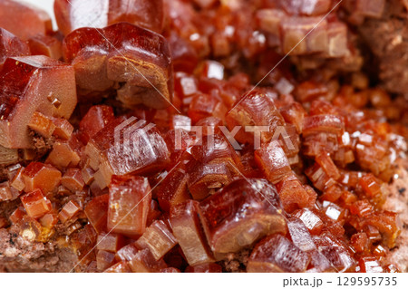 Macro mineral stone Vanadinite on a white background Macro mineral stone Vanadinite on a white background 129595735