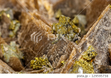 Macro mineral stone Barit Pyrit on a white background 129595738