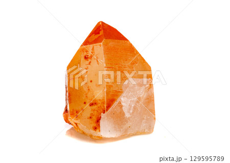 Macro mineral stone Lemurian Crystal a white background Macro mineral stone Lemurian Crystal a white background 129595789