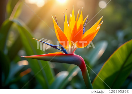 beautiful yellow lily flower in garden 129595898