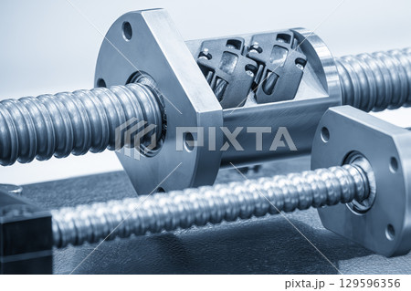 Closeup scene the group spare parts lead ball screw set in the light blue scene. 129596356