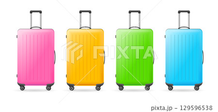 Realistic Detailed 3d Different Vivid Color Empty Suitcase Set. Vector 129596538