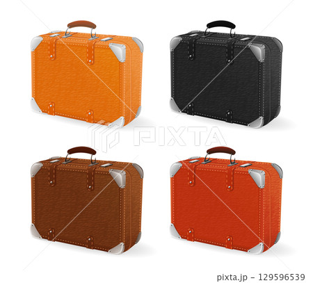 Realistic Detailed 3d Different Vintage Style Suitcase Set. Vector 129596539