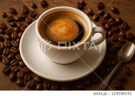 Fresh brewed coffee in warm setting 129596542