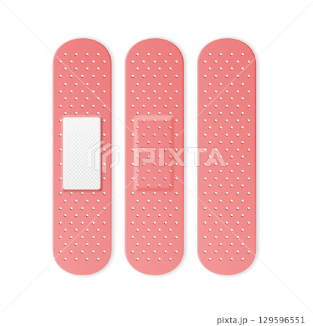 Realistic Detailed 3d Red Aid Band Plaster Strips Set. Vector 129596551