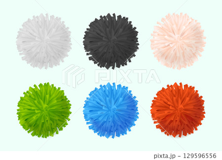 Realistic Detailed 3d Different Color Pom Poms Set. Vector Realistic Detailed 3d Different Color Pom Poms Set. Vector 129596556