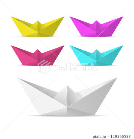 Realistic Detailed 3d Different Color Paper Boat Set. Vector 129596558