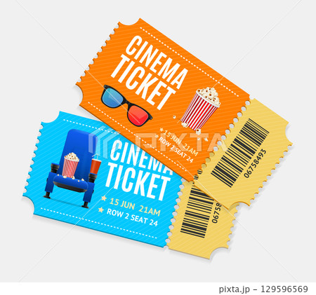 Cinema Movie Tickets Set with Realistic Detailed 3d Elements. Vector Cinema Movie Tickets Set with Realistic Detailed 3d Elements. Vector 129596569