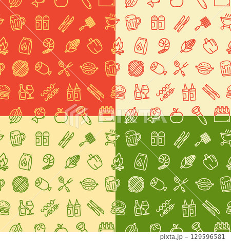 Picnic Bbq Party Signs Seamless Pattern Background Set. Vector 129596581