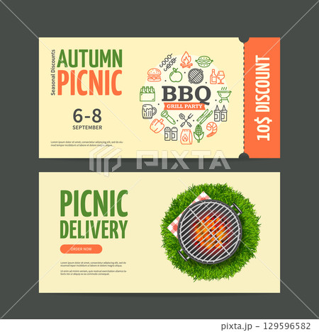 Autumn Picnic Banner Horizontal Set. Vector Autumn Picnic Banner Horizontal Set. Vector 129596582