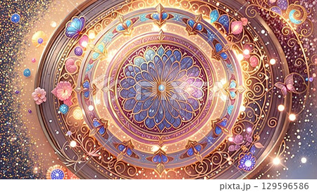輝く幾何学模様の魔法陣 129596586