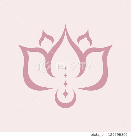 Minimalist celestial lotus flower emblem. Water lily symbol. Vector illustration Minimalist celestial lotus flower emblem. Water lily symbol. Vector illustration 129596805