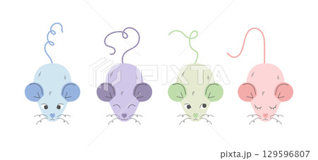 Cute hand drawn mice set. Colored doodle mice or rats. Vector illustration Cute hand drawn mice set. Colored doodle mice or rats. Vector illustration 129596807