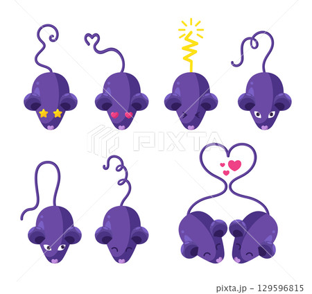 Set of mice characters in flat style. Mouse or rat mascot emoji collection. Toy mouse. Vector illustration Set of mice characters in flat style. Mouse or rat mascot emoji collection. Toy mouse. Vector illustration 129596815