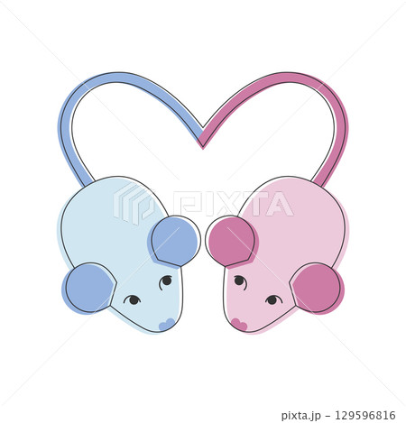 Toy mice in love. Two cute toy mice form a heart with their tails. Vector illustration. Toy mice in love. Two cute toy mice form a heart with their tails. Vector illustration. 129596816