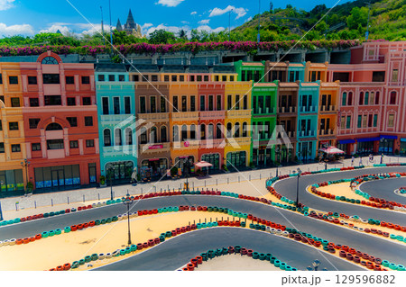 A racing track in an amusement park.   129596882