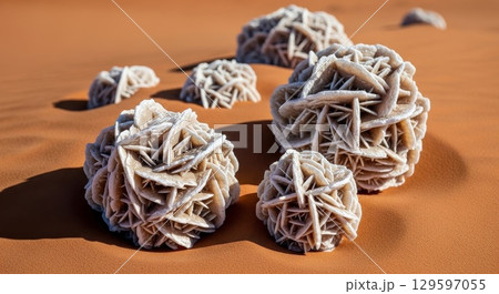 Desert Rose Crystals on Sand Dunes in Natural Light Desert Rose Crystals on Sand Dunes in Natural Light 129597055