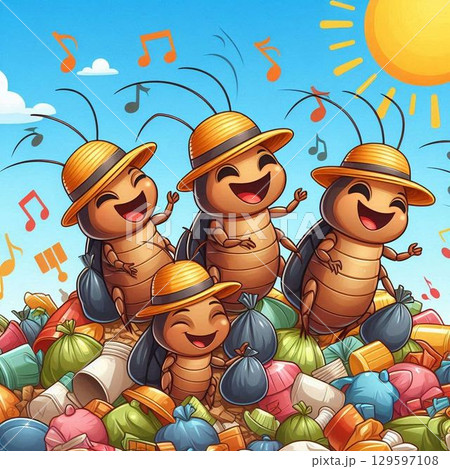 ゴミ箱とゴキブリ ゴミ箱とゴキブリ 129597108