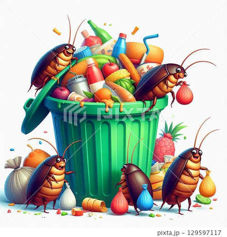 ゴミ箱とゴキブリ ゴミ箱とゴキブリ 129597117