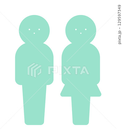 ミントグリーンの男女セットのピクトグラム - シンプルでおしゃれな人物のシルエットのアイコン素材 129597349