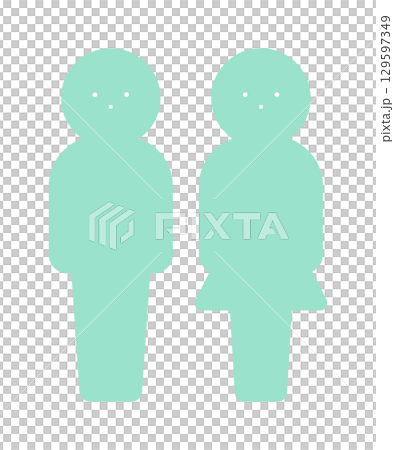 ミントグリーンの男女セットのピクトグラム - シンプルでおしゃれな人物のシルエットのアイコン素材 129597349