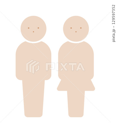 ナチュラルカラーの男女セットのピクトグラム - シンプルでかわいい人物のシルエットのアイコン素材 129597352