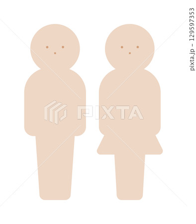 ナチュラルカラーの男女セットのピクトグラム - シンプルでかわいい人物のシルエットのアイコン素材 129597353