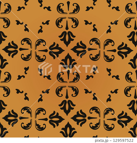 Flower pattern. Seamless black and gold ornament. Graphic vector background. Ornament for fabric, wallpaper, packaging. Vector illustration Flower pattern. Seamless black and gold ornament. Graphic vector background. Ornament for fabric, wallpaper, packaging. Vector illustration 129597522