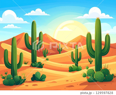 砂漠とサボテンのイラスト 129597828