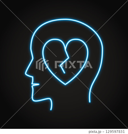 Head with broken heart neon icon 129597831