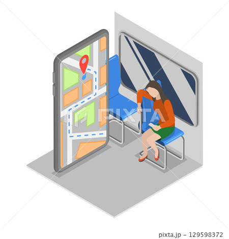 3D Isometric Flat Vector Illustration of Smart City Transport, Sustainable Transportation. Item 1 129598372