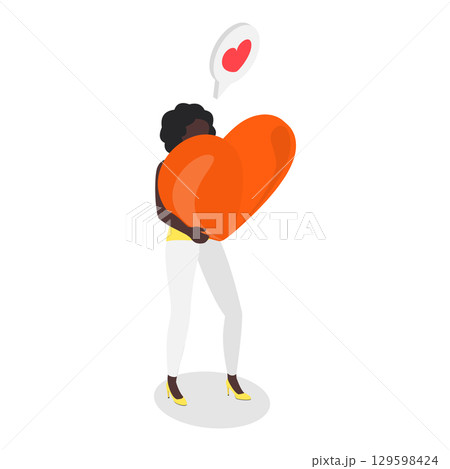 3D Isometric Flat Vector Illustration of Love, People Carring Large Hearts. Item 1 129598424